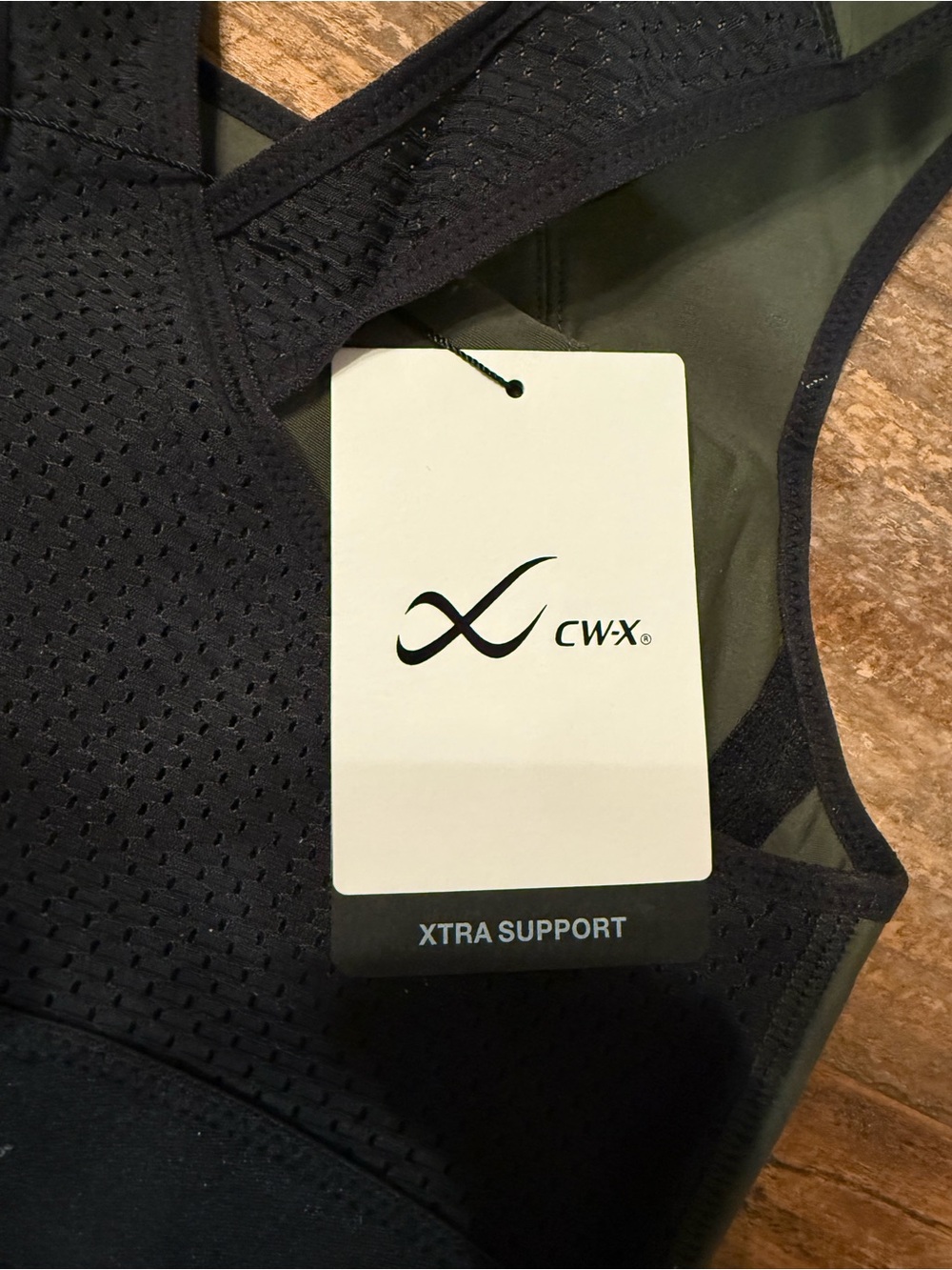 CW-X xtra Support Bra III Olive Green and Black Racerback Support Sports Bra - Picture 2 of 4